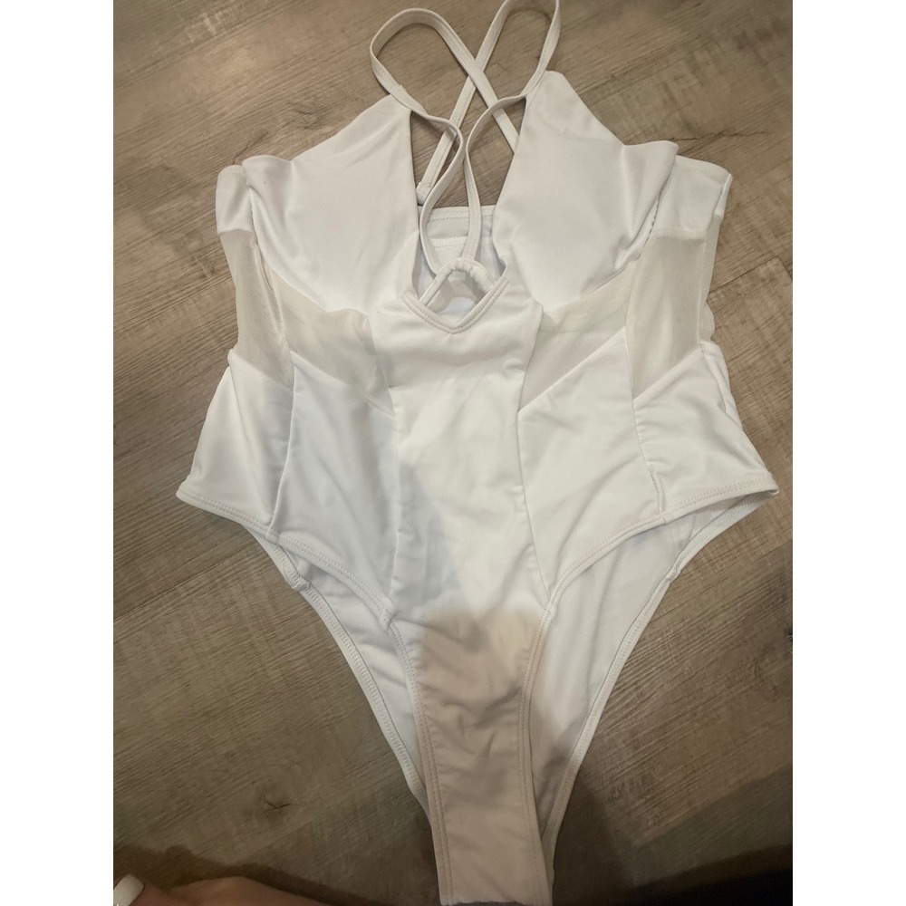 Matte Collection White Mesh One-Piece Swimsuit - Size XL (NWT)